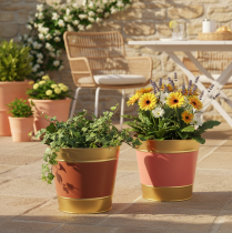 Artikel Metalen plantenpot/bloempot/plantenbak, Ø26cm H22cm, 4 stuks