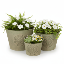 Artikel Metalen bloempot, groen, vintage, Ø22cm–13,5cm, set van 3