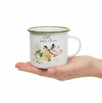 Artikel Emaille plantenpotje, potje om planten in te zetten met een spreuk, Ø11cm