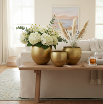 Artikel Decoratieve vazen van metaal met messinglook, Ø18/15/12,5 cm, set van 3