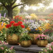 Artikel Decoratieve metalen bloempot, messing, Ø22/18/14 cm, set van 3