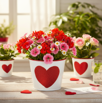 Artikel Witte bloempot met rood hart, plantenbak, Ø13cm H10,5cm