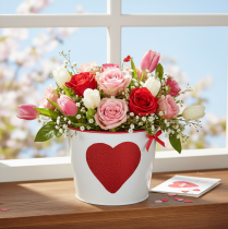 Artikel Witte bloempot met rood hart, plantenbak, Ø18cm H13,5cm