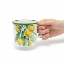 Artikel Emaille plantenpot, decoratieve pot met citroentak, plantenpot in mediterrane stijl Ø9,5 cm H10 cm