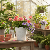 Artikel Bloempot, plantenbak met ornamenten, metalen decoratie wit, grijs Ø20,5cm H19,5cm