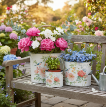 Artikel Ovale vintage bloempot voor lentedecoratie, metaal, 26/22/17 cm, set van 3