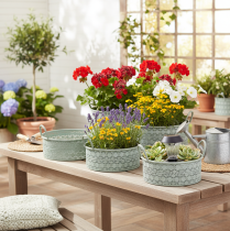 Artikel Decoratieve metalen schaal met handvatten, vintage plantenbak, set van 3