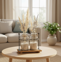 Artikel Decoratieve flesvaas, glas en hout, 23x12x19,5 cm, 2 stuks
