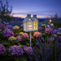 Artikel Verlicht huisje op een stokje - Gezellige decoratie voor een feestelijke sfeer in de tuin en op het balkon - 80 cm