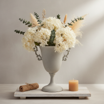 Artikel Vintage metalen trofee, grijs, decoratieve trofee met handvatten, antieke uitstraling, Ø20,5 cm H26,5 cm, voor tafeldecoratie en als plantenbak.