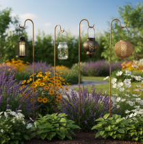 Artikel Stang met haak, roestkleurige decoratieve metalen tuindecoratie, 80 cm hoog, 3 stuks