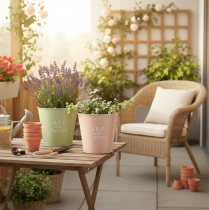 Artikel Decoratieve ronde bloempotten 22 cm groen en roze - set van 2