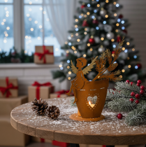 Artikel Kersttheelichthouder, engelversiering, roestkleurige decoratie, Ø8cm H18cm