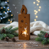Artikel Kersttheelichthouder, roestige metalen kaarsenhouder, hert, 45x14cm