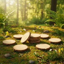 Artikel Mini houten boomplakjes met schors, 8-9 cm, 9 stuks