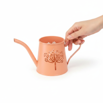 Artikel Decoratieve metalen gieters met oranje paardenbloemmotief, theelichthouders, 12 cm, 2 stuks