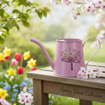 Artikel Metalen decoratieve gieter, roze paardenbloemmotief, 12 cm, 2 stuks