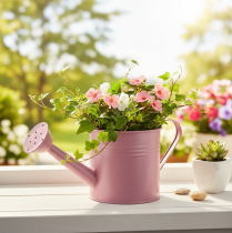 Artikel Decoratieve gieter, roze metalen plantenbak, Ø13,5 cm H12,5 cm