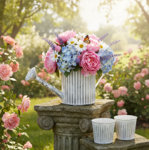 Artikel Vintage plantenpot Ø17cm, decoratieve gieter, metalen plantenpot in shabby chic stijl