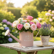 Artikel Vintage decoratieve bloempot/gieter, antiek roze zink, Ø16,5 cm H17 cm