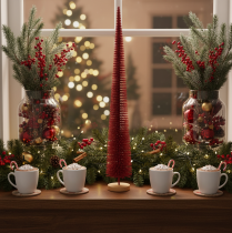 Artikel Moderne, slanke decoratieve kerstboom op een houten voet, 80 cm.
