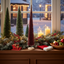 Artikel Decoratieve kerstboom, slanke boomfiguur op een houten voet, 60 cm