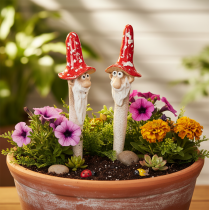 Artikel Dwergfiguurtje om op te plakken, met lange baard en paddenstoelhoed, decoratie, 17 cm, 2 stuks