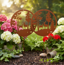 Artikel Tuinpaal, roestkleurig, rond, met hertensilhouet, bosdecoratie, 53 cm, 2 stuks