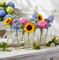 Artikel Glazen fles met patroon, cilindrisch, transparant, decoratieve vaas, 15 cm, 6 stuks