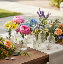 Artikel Glazen fles met diamantpatroon, decoratieve fles, vaas, klein, 13 cm, 6 stuks