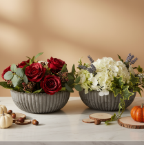 Artikel Ronde, gegroefde schaal, decoratieve vaas voor bloemstukken, 20 cm, 2 stuks