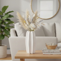 Artikel Geribbelde vaas, moderne keramische vaas voor droogbloemen, 40 cm