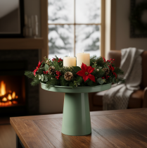 Artikel Decoratieve metalen schaal, groen, ronde voet, dienblad voor bloemstukken, 20 cm