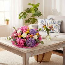 Artikel Roze Rondella bloemenkrans voor boeketten, 48 cm