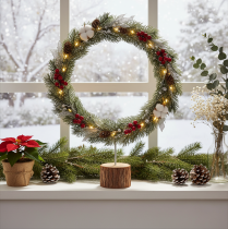 Artikel Decoratieve ronde ring op houten voet, metaal, voor gedroogde bloemen, 52 cm