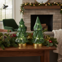 Artikel Glazen kerstboom met ledverlichting, tafeldecoratie, kerst, 13 cm, 2 stuks