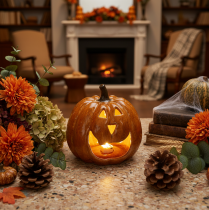 Artikel Keramische pompoen Halloween LED-decoratie 15 cm