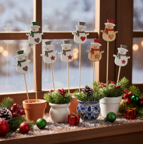 Artikel Houten sneeuwpoppenstokjes voor bloemversiering, Kerstmis, 31 cm, 12 stuks
