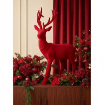 Artikel Decoratief beeldje van een staand hert, groot, met fluweel beklede kerstdecoratie, 85 cm