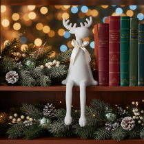 Artikel Kerstbeeldje van een rendier met lange poten, geschikt als decoratie op een plank, 54 cm