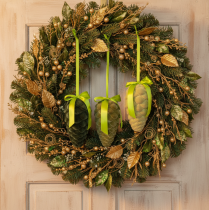 Artikel Decoratieve dennenappels om op te hangen, met fluweel beklede dennenappels met lint en strik, 18 cm, 3 stuks