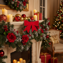 Artikel Decoratieve rode strik met clip. Veelzijdige kerstversiering. 11 cm, 4 stuks.