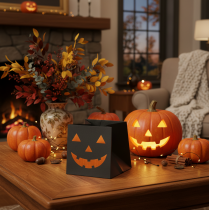 Artikel Bloempot in de vorm van een pompoengezicht van een papieren zak, Halloweenversiering, 10 cm, 6 stuks