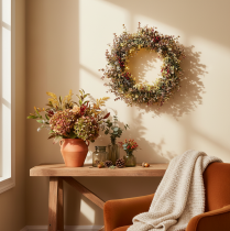 Artikel Kunstmatige eucalyptuskrans, herfstdecoratie, rond, 45 cm