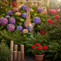 Artikel Regenmeter met vuurtorenlook – Decoratieve regenmeter voor tuin en schutting, 41 cm, roestbruin