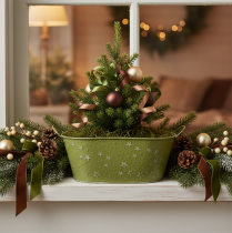 Artikel Ovale metalen schaal met sterren en handvatten, groen, 31 × 16 cm, H 12,5 cm