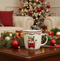 Artikel Keramische mok met kerstmotief, auto en cadeautjes, 9 cm