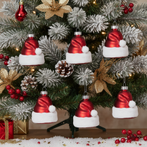 Artikel Kerstbal met kerstmuts van glas, 8 cm, 6 stuks