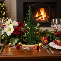 Artikel Decoratieve kerstboomfiguur, groen, op een houten voet, 60 cm