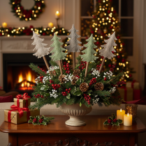 Artikel Decoratieve kerstboom op een stokje voor bloempotten en hoge bloemstukken, 45 cm, 6 stuks